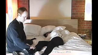 Man Breaks Into A Sleeping Room And Ties A MILF Down