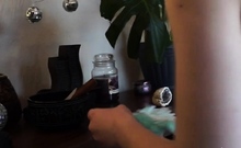 Redhead Co Ed Slowly Strips To Lingerie While Cleaning Her R