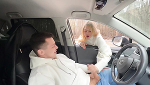 Blonde Teen Gives Lucky Cock Best Bj In The Car   Amateur