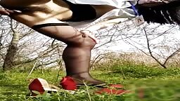 Black Pantyhose Sales Girl Having Excited Outdoor Sex